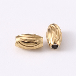 Oro & Acero Inoxidable Color 201 de acero inoxidable corrugado cuentas, oval, acero color oro y acero, 5x3 mm, agujero: 1.2 mm
