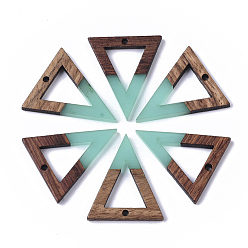 Dark Turquoise Resin & Walnut Wood Pendants, Triangle, Dark Turquoise, 27.5x24x3.5mm, Hole: 1.8mm