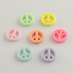 Mixed Color Opaque Acrylic Beads, Peace Sign, Mixed Color, 16x3mm, Hole: 2mm, about 943pcs/500g