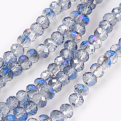 Aqua Electroplate Glass Beads Strands, Opalite, Half Rainbow Plated, Faceted, Rondelle, Aqua, 6x4~5mm, Hole: 0.8~1mm, about 88~92pcs/strand, 15.5 inch~16 inch(39~45cm)
