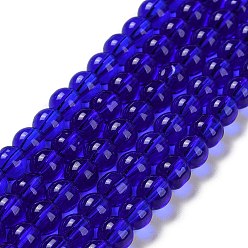 Bleu Verre rondes rangées de perles, bleu, 10mm, Trou: 1mm, Environ 32 pcs/chapelet, 11 pouce
