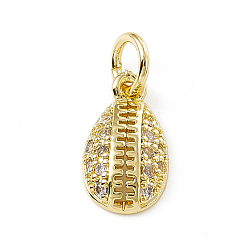 Real 18K Gold Plated Brass Micro Pave Clear Cubic Zirconia Egg Charms, with Open Jump Rings, Real 18K Gold Plated, 12x7x2.5mm, Jump Ring: 4.5x0.7mm, Inner Diameter: 3mm 