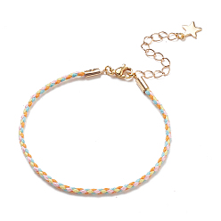 Coloré Bracelets de cordon tressé en coton, avec des breloques étoiles en acier inoxydable 304 plaquées or et des fermoirs à pince de homard, colorées, 7-5/8 pouce (19.3 cm), 2.5mm