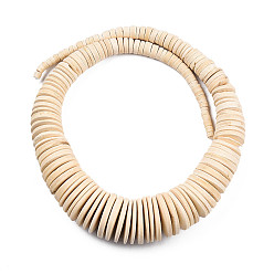 Wheat Coconut Beads Strands, Natural, Flat Round, Wheat, 6~26x2~7mm, Hole: 1mm, about 95~125pcs/strand, 18.70 inch(47.5cm)