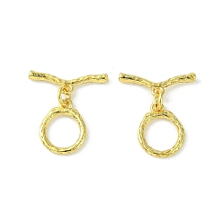Real 18K Gold Plated Rack Plating Eco-Friendly Brass Toggle Clasps, Long-Lasting Plated, Lead Free & Cadmium Free, Textured Ring, Real 18K Gold Plated, Ring: 14x11x1.5mm, Hole: 1.2mm, Bar: 7x18.5x2.2mm, Hole: 1.2mm.