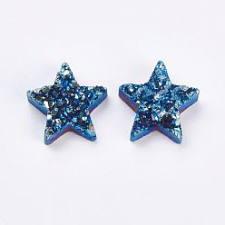 Blue Plated Electroplate Natural Druzy Agate Beads, Dyed, Star, Blue Plated, 12~13x12~13x5~6mm, Hole: 2mm