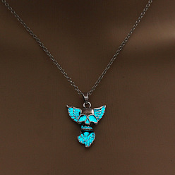 Turquoise Luminous Alloy Pendants, Necklace, Halloween, Dragon/Skull/Horse/Gun, Turquoise, 17.72 inch(45cm)