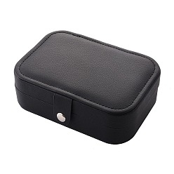 Black PU Leather Jewelry Boxes, Portable Jewelry Storage Case, for Ring Earrings Necklace, Rectangle, Black, 16x11.6x5.8cm