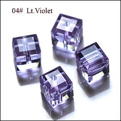 Lilac Imitation Austrian Crystal Beads, Grade AAA, Faceted, Cube, Lilac, 4x4x4mm(size within the error range of 0.5~1mm), Hole: 0.7~0.9mm