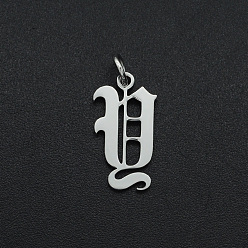 Letter Y Pendentifs en acier inoxydable, avec anneau de saut, vieux anglais, lettre, Coupe au laser, couleur inox, letter.y, 304mm, Trou: 17x9x1mm