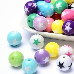 Mixed Color Round Acrylic Craft Beads, Mixed Color,  about 16mm in diameter, hole: about 2mm, about 220pcs/500g