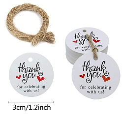 Round Thanksgiving Themed Paper Hang Gift Tags, with Hemp Cord, Round Pattern, 3cm, 100pcs/bag