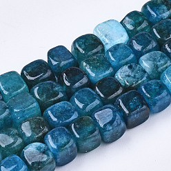 Bleu Vert Brins de perles de dolomite naturelles, teint, cube, sarcelle, 7~8x7~8x7~8mm, Trou: 1.2mm, Environ 50~52 pcs/chapelet, 14.76 pouces~15.35 pouces (37.5cm~39cm)