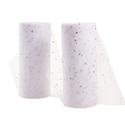 Blanc Rubans de maille déco à paillettes scintillantes, tissu de tulle, Tissu à carreaux en tulle pour la fabrication de jupe, blanc, 6 pouce (15 cm), à propos de 25yards / roll (22.86m / roll)