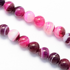 Medium Violet Red Round Natural Striped Agate/Banded Agate Stone Beads Strands, Dyed, Medium Violet Red, 6mm, Hole: 1.5mm, about 63pcs/strand, 15.7 inch