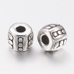 Antique Silver Tibetan Style Spacer Beads, Lead Free & Cadmium Free, Barrel, Antique Silver, about 6mm in diameter, 5mm thick, hole: 2.5mm