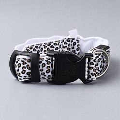 White Adjustable Polyester LED Dog Collar, with Water Resistant Flashing Light and Plastic Buckle, Built-in Battery, Leopard Print Pattern, White, 355~535mm