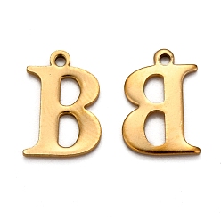 Letter B Ion Plating(IP) 304 Stainless Steel Alphabet Charms, Golden, Letter.B, 12x8x1mm, Hole: 1mm