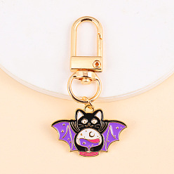 Bat Punk Style Alloy Enamel Pendant Keychain, for Bag Car Pendant, Golden, Bat, 6~7cm