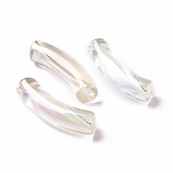 Clair Placage uv perles acryliques irisées arc-en-ciel transparentes, tube incurvé, clair, 32~33x10x8mm, Trou: 1.6mm