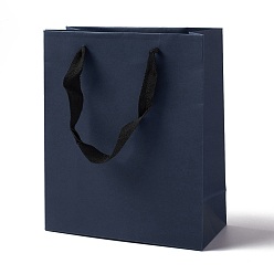 Prussian Blue Kraft Paper Bags, with Ribbon Handles, Gift Bags, Shopping Bags, Rectangle, Prussian Blue, 22.7x19x8.7cm; Fold: 22.7x19x0.4cm