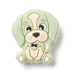 Vert Clair Perles focales en silicone, bébé à mâcher des perles de dentition, chien, vert clair, 28x25x9mm, Trou: 2mm