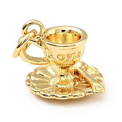 Real 18K Gold Plated Brass Pendants, with Jump Rings, Cadmium Free & Lead Free, Cup with Saucer & Word Roya, Real 18K Gold Plated, 15mm, Hole: 3.3mm