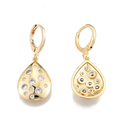 Real 18K Gold Plated Clear Cubic Zirconia Teardrop Dangle Leverback Earrings, Brass Jewelry for Women, Cadmium Free & Nickel Free & Lead Free, Real 18K Gold Plated, 32.5mm, Pin: 1mm