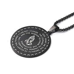 Electrophoresis Black Praying Hand with The Lord's Prayer 304 Stainless Steel Pendant Necklace for Men Women, Electrophoresis Black, 23.23 inch(59cm)