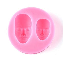 Hot Pink 3D Girl & Man Face Food Grade Silicone Mold, for Fondant, Polymer Clay, Soap Making, Epoxy Resin, Doll Making, Hot Pink, 74.5x18.5mm, Inner Diameter: 48.5x28.5mm and 36.5x22.5mm