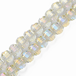 Light Goldenrod Yellow Electroplate Transparent Glass Beads Strands, Faceted, Round, Light Goldenrod Yellow, 9.5x8.5mm, Hole: 1.5mm, about 65~70pcs/strand, 22.05 inch~23.62 inch(56~60cm)