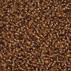 Vara de Oro 8/0 calificar unas cuentas redondas de semillas de vidrio, plata forrada, vara de oro, 8/0, 3x2 mm, agujero: 1 mm, sobre 10000 unidades / libra