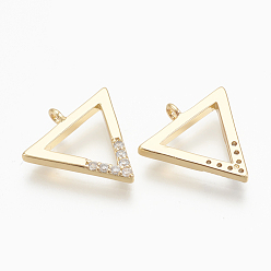 Real 18K Gold Plated Brass Micro Pave Cubic Zirconia Charms, Triangle, Nickel Free, Real 18K Gold Plated, 12.5x12x1.5mm, Hole: 1mm