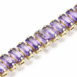 Medium Orchid Cubic Zirconia Classic Tennis Bracelet, Real 18K Gold Plated Brass Cubic Zirconia Link Chain Bracelet for Women, Nickel Free, Medium Orchid, 7-1/8 inch~7-1/2 inch(18~19cm)