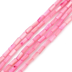 Perlas de Color Rosa Hebras de cuentas teñidas de concha natural de agua dulce, columna, rosa perla, 8x4 mm, agujero: 0.8 mm, sobre 46 unidades / cadena, 14.96'' (38 cm)