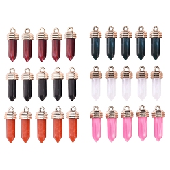 Mixed Color Acrylic Pointed Pendants, with Light Gold Plated CCB Plastic Pendant Bails, Two-Tone Imitation Gemstone Style, Bullet, Mixed Color, 37x13.5x12mm, Hole: 3mm, 5pcs/color, 30pcs/set