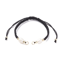 Black Half Finished Polyester Braided Pearl Bracelet, with Jump Rings, for Adjustable Connector Bracelet Making , Black, 12-5/8 inch(32cm), 5~6.5mm