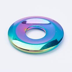 Plaqué Multicolore Galvanoplastie non-magnétiques pendentifs hématite synthétiques, disque de donut / pi, multi-couleur plaquée, largeur de l'anneau: 16 mm, 50x7mm, Trou: 18mm