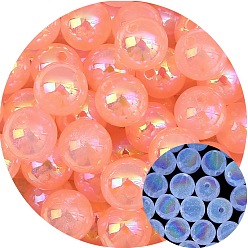 Saumon Perle acrylique lumineuse, ronde, Saumon, 12mm, 5 pcs /sachet 