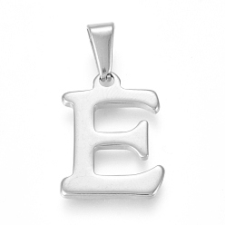Letter E 304 Stainless Steel Pendants, Stainless Steel Color, Initial Letter.E, 20x15x1.8mm, Hole: 3x7mm
