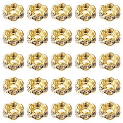 Crystal Brass Rhinestone Spacer Beads, Grade A, Wavy Edge, Rondelle, Golden, Crystal, 6x3mm, Hole: 1mm