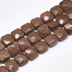 Goldstone Synthetic Goldstone Beads Strands, Faceted, Square, 8~8.5x8~8.5x5mm, Hole: 1mm, about 25pcs/strand, 8.0''