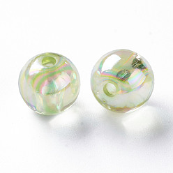 Vert Pâle Perles acryliques transparentes, de couleur plaquée ab , ronde, vert pale, 12x11mm, Trou: 2.5mm, environ566 pcs / 500 g