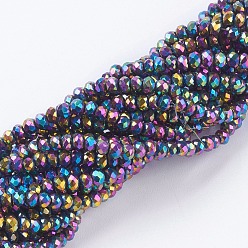 Plaqué Multicolore Perles en verre electroplate, plein plaqué, facette, rondelle, multi-couleur plaquée, 3x2mm, Trou: 0.8mm, Environ 185~190 pcs/chapelet, 14.9~16.9 pouce (38~43 cm)