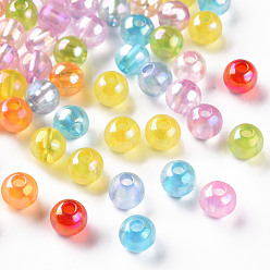Couleur Mélangete Perles acryliques transparentes, de couleur plaquée ab , ronde, couleur mixte, 6x5mm, Trou: 1.8mm, environ4400 pcs / 500 g