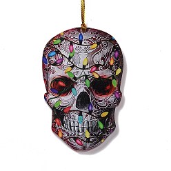Silver Opaque One-sided Printed Acrylic Big Pendants, for Halloween, Skull, Silver, 548x2mm, Hole: 3.5mm