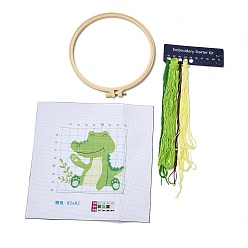 Crocodile Crocodile DIY Cross Stitch Beginner Kits, Stamped Cross Stitch Kit, Including Printed Fabric, Embroidery Thread & Needles, Embroidery Hoop, Instructions, 0.3~0.4mm, 4 colors