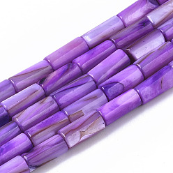 Violeta Cuentas de concha naturales de agua dulce, teñido, columna, violeta, 10x4.5 mm, agujero: 0.9 mm, sobre 36 unidades / cadena, 14.17 pulgada (36 cm)