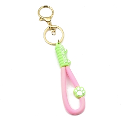 Pink Cat Paw Print PVC Rope Keychains, with Zinc Alloy Finding, for Bag Doll Pendant Decoration, Pink, 17.5cm