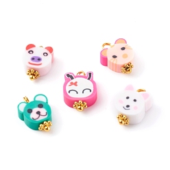 Mixed Color Polymer Clay Charms, with Brass Findings, Animal, Golden, Mixed Color, 13~14.5x9~10x4~5mm, Hole: 2mm